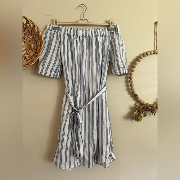 Michael Kors Striped Off the shoulder 100% Linen Dress Size Xs - Picture 3 of 11